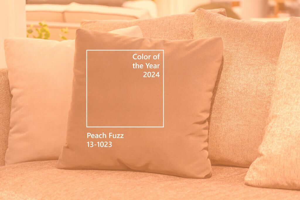 Light peach pillows on a couch of the same color